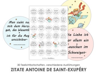 ZITATE von Antoine De Saint-Exupéry - Botschaften Teelicht Vorlagen Bilder für Teelichter digitale Datei zum Selbstausdrucken