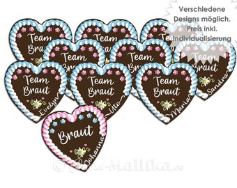 JGA badge personalized GINGERBREAD HEART bachelor party JGA heart bride team buttons felt badge felt heart with name celebration high school graduation