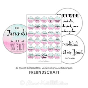 FREUNDSCHAFT Teelicht - Botschaften Teelicht Vorlagen Bilder für Teelichter digitale Datei zum Selbstausdrucken, weiß oder pastell