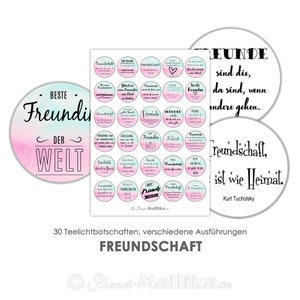 FRIENDSHIP tea light - messages tea light templates images for tea lights digital file for self-printing, white or pastel