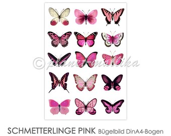 BUTTERFLY PINK Ironing Pictures Ironing Foil Press Patches Application Appli Fabric Picture T-Shirt Picture Kids Girls Boys Birthday Pink