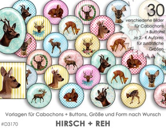 HIRSCH + REH 30 Cabochonvorlagen Cabochon Vorlagen digital Download Buttonvorlagen Bilder für Schmuck Buttons Cabochon template Collage