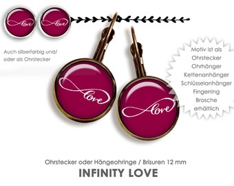 INFINITY Love XXX pendientes pendientes colgantes pendientes palanca pendientes cabujón pendiente icono fuente handlettering pendientes con cabujón