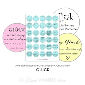 GLÜCK Teelicht - Botschaften Teelicht Vorlagen Bilder für Teelichter digitale Datei zum Selbstausdrucken Selbstmach-Set verschiedene Farben