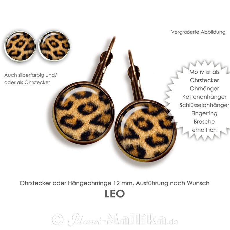 Ear studs LEO earrings Ear studs Hanging earrings Leverback earrings Ear jewelry EAR STUD Cabochon jewelry Animal fur Animal print Leopard Tiger wild image 1