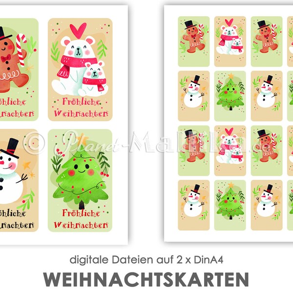 digitale Datei WEIHNACHTSKARTEN Geschenkanhänger Bilderbogen Selbstausdruck Download Karten basteln kreativ Material Geschenk Foto Collage