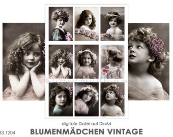 digitale Datei BLUMENMÄDCHEN  Bilder Collagebogen Selbstausdruck basteln kreativ Material Karten Geschenkanhänger T-Shirts Schmuck download