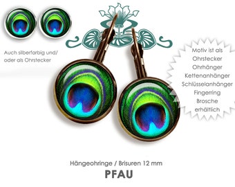 Ohrringe PFAU Ohrringe Ohrstecker Hängeohrringe PFAU Brisuren Ohrschmuck OHRSTECKER Pfau Pfauenfeder