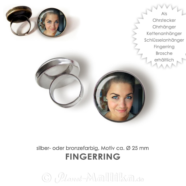 Cabochonring personalisiert Ring Fingerring Foto Bild nach Kundenwunsch gefertigt Cabochonschmuck individuell personalisiert Fotoring Ring