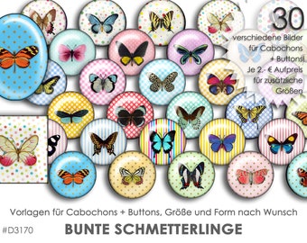 colorful BUTTERFLIES 30 cabochon templates Cabochon templates digital download Button templates Pictures for jewelry Buttons template Collage