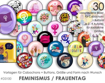 FRAUENTAG FEMINISMUS 30 digitale Cabochonvorlagen Cabochon Vorlagen digital Download Buttonvorlagen Schmuckbilder Buttons template Collage