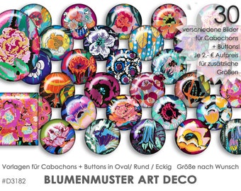 30 digitale Vorlagen für Cabochons und Buttons BLUMENMUSTER Art Deco Download Buttonvorlagen Schmuckbilder Cabochons Buttons Collage Bilder