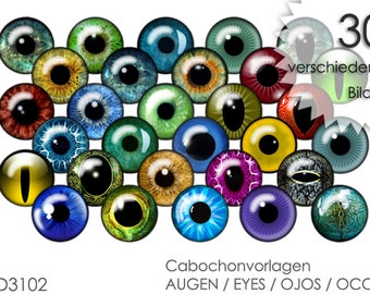 AUGEN 30 Cabochonvorlagen Cabochon Vorlagen digital Download Buttonvorlagen Bilder für Schmuck Cabochon Buttons Cabochon template Collage