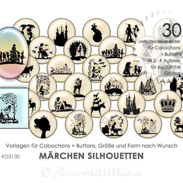 MÄRCHEN SILHOUETTE 30 digitale Cabochonvorlagen Cabochon Vorlagen digital Download Buttonvorlagen Schmuckbilder Buttons template Collage