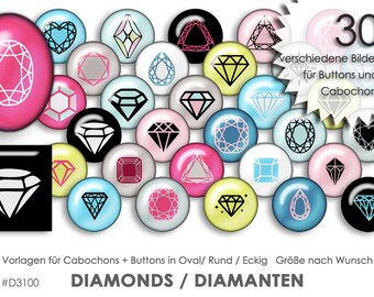 GEMSTONES DIAMOND 30 Cabochon Templates Plantillas Cabochon Digital Descargar Plantillas de Botón Imágenes Joyas Botones Plantilla De Cabujón Collage