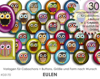 EULEN 30 Cabochon Vorlagen digital Download Buttonvorlagen Bilder für Schmuck Buttons Cabochon template Collage