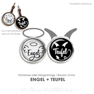 ANGEL + DEVIL earrings ear studs dangling earrings leverback earrings EAR STUDS funny ear studs angel devil matching jewelry card