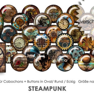 STEAMPUNK 30 Cabochon Templates Cabochon Templates Digital Download Button Templates Pictures for Jewelry Buttons Cabochon template Collage image 1