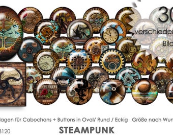 STEAMPUNK 30 Cabochonvorlagen Cabochon Vorlagen digital Download Buttonvorlagen Bilder für Schmuck Buttons Cabochon template Collage