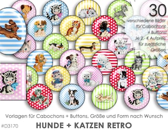 HUND + KATZE 30 digitale Cabochonvorlagen Cabochon Vorlagen digital Download Buttonvorlagen Schmuckbilder Cabochons Buttons template Collage