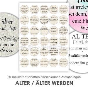ALTER Älter werden, Teelicht - Botschaften Teelicht Vorlagen Bilder für Teelichter digitale Datei zum Selbstausdrucken Kerzenbilder Sprüche