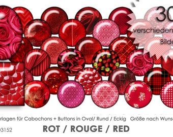 ROT 30 Cabochonvorlagen Cabochon Vorlagen digital Download Buttonvorlagen Bilder für Schmuck Buttons Cabochon template Collage rote Muster