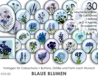 BLAUE BLUME 30 Cabochonvorlagen Cabochon Vorlagen digital Download Buttonvorlagen Bilder für Schmuck Cabochon Buttons template Collage