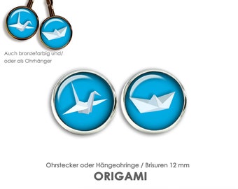 ORIGAMI Ohrringe Ohrstecker Hängeohrringe Brisuren Ohrschmuck Cabochonohrring Bilderohrringe Ohrhänger mit Cabochon Schiff Kranich Papier