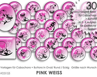 PINK WEISS 30 Cabochonvorlagen Cabochon Vorlagen digital Download Buttonvorlagen Bilder für Schmuck Cabochon Buttons template Collage