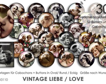 LIEBE  LOVE AMOUR vintage 30 Cabochonvorlagen Cabochon Vorlagen digital Download Buttonvorlagen Bilder für Schmuck Cabochon template Collage