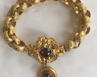 Georgian 18ct Gold Antique Bracelet Garnet Dropper Circa 1800