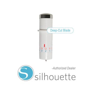 May include: White Silhouette deep-cut blade with a depth adjustment dial. The dial has numbers 1-13. The blade is labeled "Deep-Cut Blade".