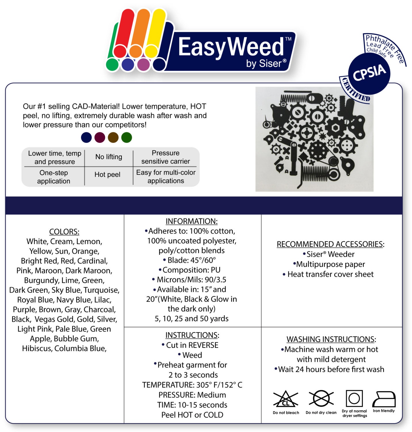 Siser Easyweed HTV 15 X 12, Heat Transfer Vinyl 