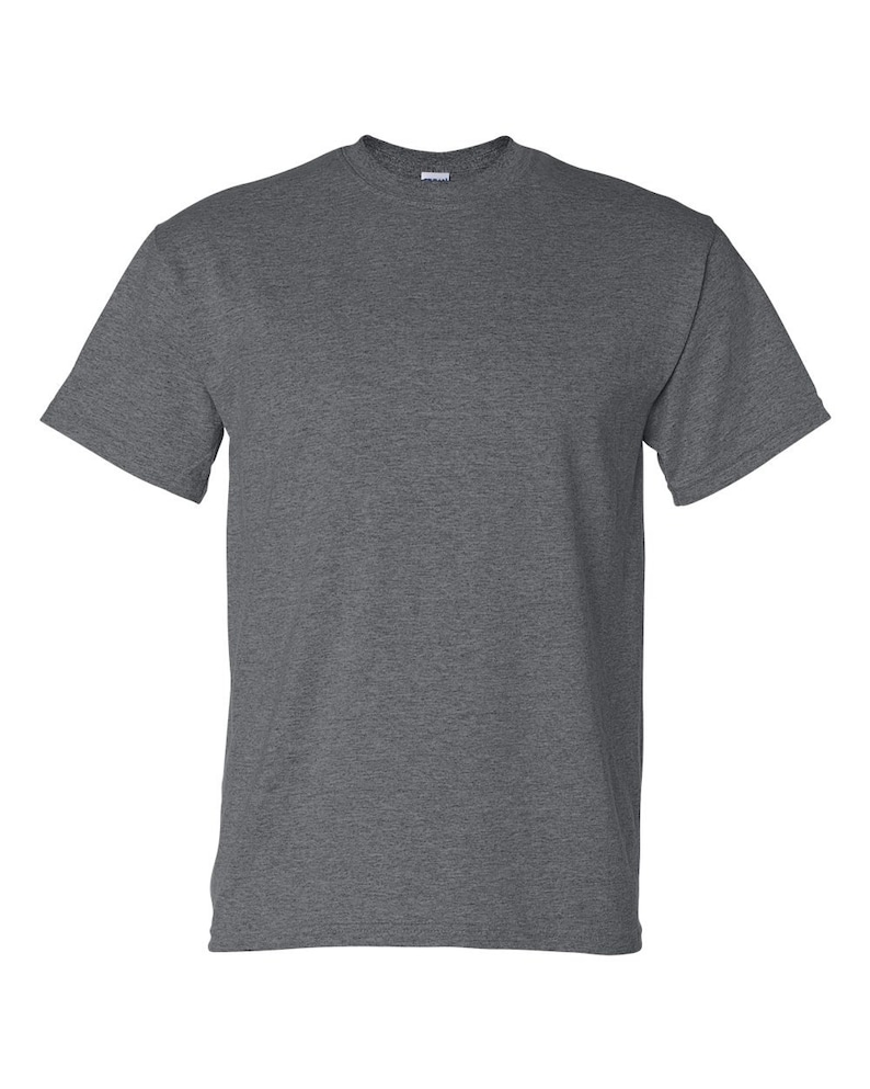May include: A plain heather grey t-shirt with short sleeves.