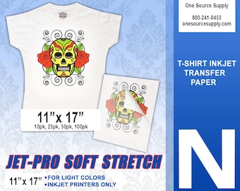 11"x 17" / 10pk / JET-PRO® Soft Stretch  / Heat Transfer Paper / For Light Fabric