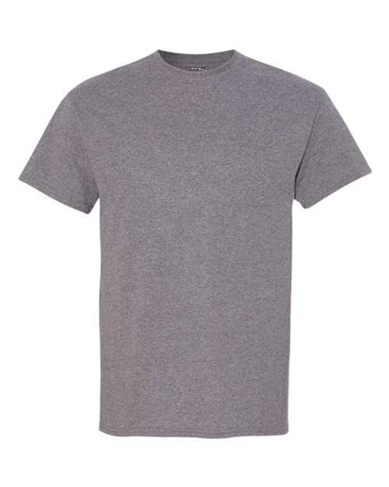 May include: A heather gray short-sleeved t-shirt.