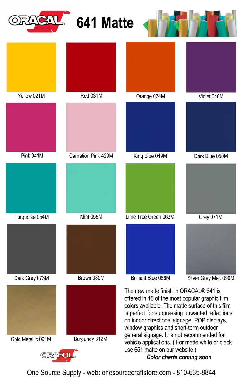 Oracal 641 Matte / COLOR CHART only Etsy