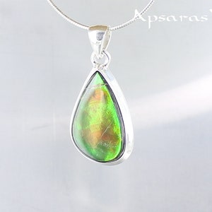 Ammolite pendant, sterling silver 925, natural stone, green stone pendant, handmade, one of a kind,quality made jewelry,ammolite men pendant