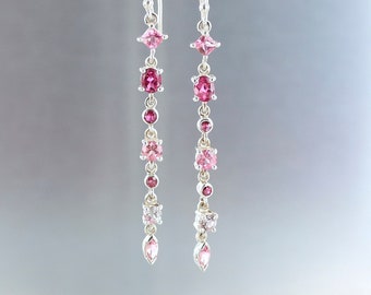 pink tourmaline earrings, 925 sterling silver, natural gemstones, pink stones, exclusive jewelry, handcrafted