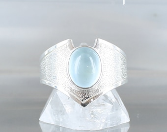 Aquamarine ring, size 6.75, sterling silver 925, natural blue stone, one of a kind, handmade, quality made jewelry, elven ring for women.