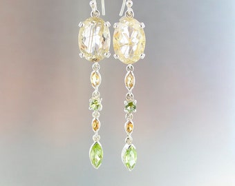 Rutile quartz earrings, 925 sterling silver, natural gemstones, multi-colored earrings, handcrafted