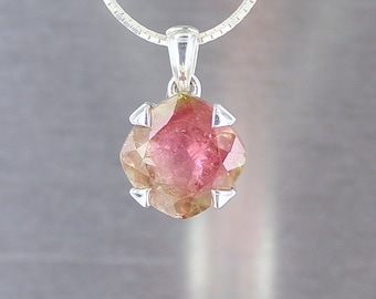 Tourmaline watermelon pendant, 925 silver, natural stone, green and pink stone, quality jewel, unique piece, handcrafted