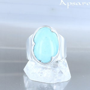 Türkisfarbener Ring, Größe 55,5, 925er Sterlingsilber, natürlicher blauer Stein, Einzelstück, handgefertigt, Qualitätsschmuck, für Frauen