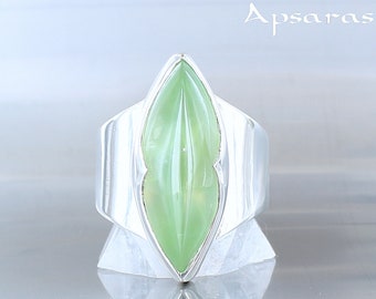 Prehnite silver ring. Size 9. Natural stone.  Unique Prehnite jewels created and designed by Lauren ApsarasV