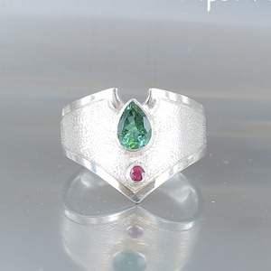 Tourmaline ring, size 8.5, 925 sterling silver, natural stone, green stone, one of a kind, handmade, quality made, tourmaline band ring.
