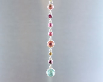 Tourmaline pendant, 925 silver, pink and blue tourmalines, natural stone, handcrafted, exclusive jewelry, earring