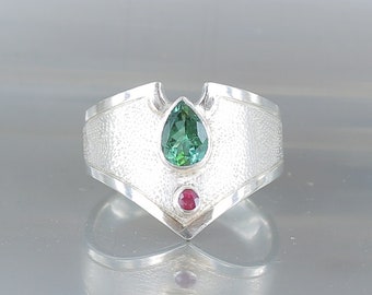 Tourmaline ring, size 8.5, 925 sterling silver, natural stone, green stone, one of a kind, handmade, quality made, tourmaline band ring.