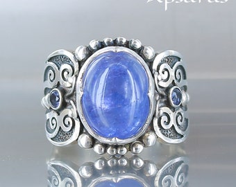 Bague Argent 925 Avec Tanzanite Naturelle Cabochon Goutte - Taille 52 - Neuve Avec étiquettes