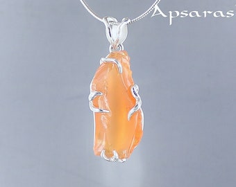 fire opal pendant, sterling silver, natural stone, raw stone, orange stone, designer jewelry, handmade, one of kind jewelry,