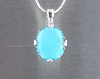 Turquoise pendant, 925 sterling silver, natural turquoise, blue stone, unique piece, handcrafted, quality jewelry.